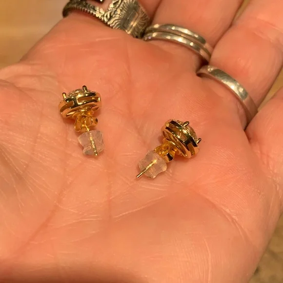 #168 Over 2ctw Moissanite halo earrings (gold) - Picture 3 of 6